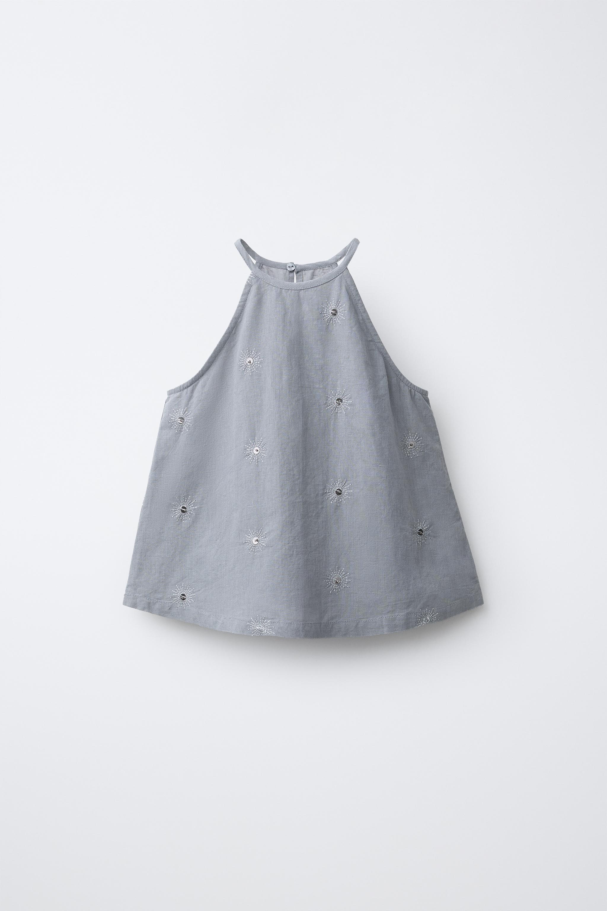 TOP HALTER PAILLETTES COTON ET LIN